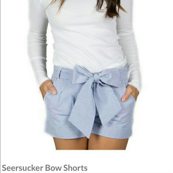 Lauren James Pants - LAUREN JAMES Striped Seersucker Bow Shorts, Large